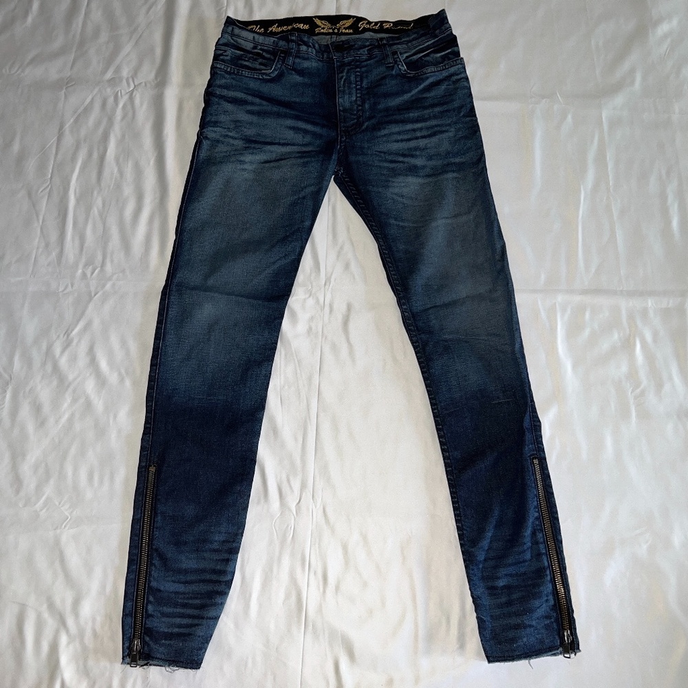 Men's Robin's Jeans Zipper Skinny R50752 Size 32 Dark Wash Authentic